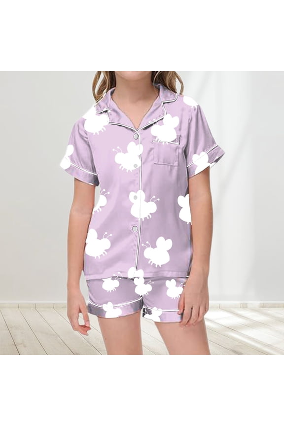 Kids Boys Satin Pajamas Set Bee Button Down Solid Tops T Shirt Set Casual Pajamas Set Pajamas for Boys Size 4-5 Years Boys Girls Fall Outfits