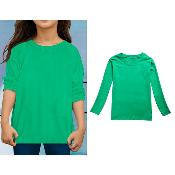 LIUYUNNN Kids Boys Shirts Solid ColorGreen Long Sleeve Shirt Crewneck Cotton Kids Sweatshirt Boy Shirts Size 11-12 Years Boys Girls Four Seasons Outfits