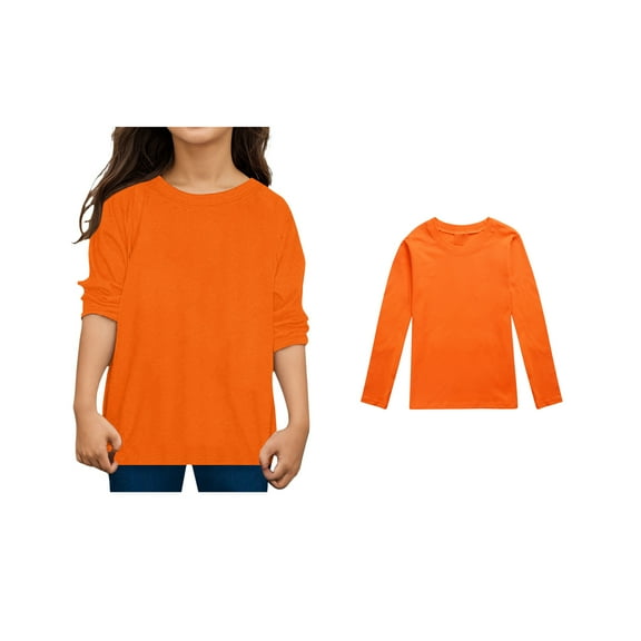 LIUYUNNN Kids Boys Shirts Solid ColorOrange Long Sleeve Shirt Crewneck Tee Cottom Boy Shirt Girls Uniform Shirts 12-13 Years Boys Girls Four Seasons Outfits