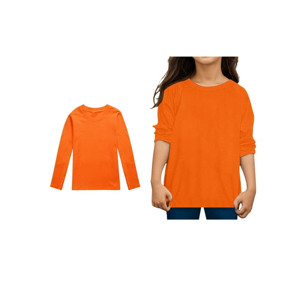 LIUYUNNN Kids Boys Shirts Solid ColorOrange Long Sleeve Top Kids Fall Tops Crewneck Basic Tees Comfort Colors Girls Uniform Shirts 4-5 Years Boys Girls Four Seasons Outfits