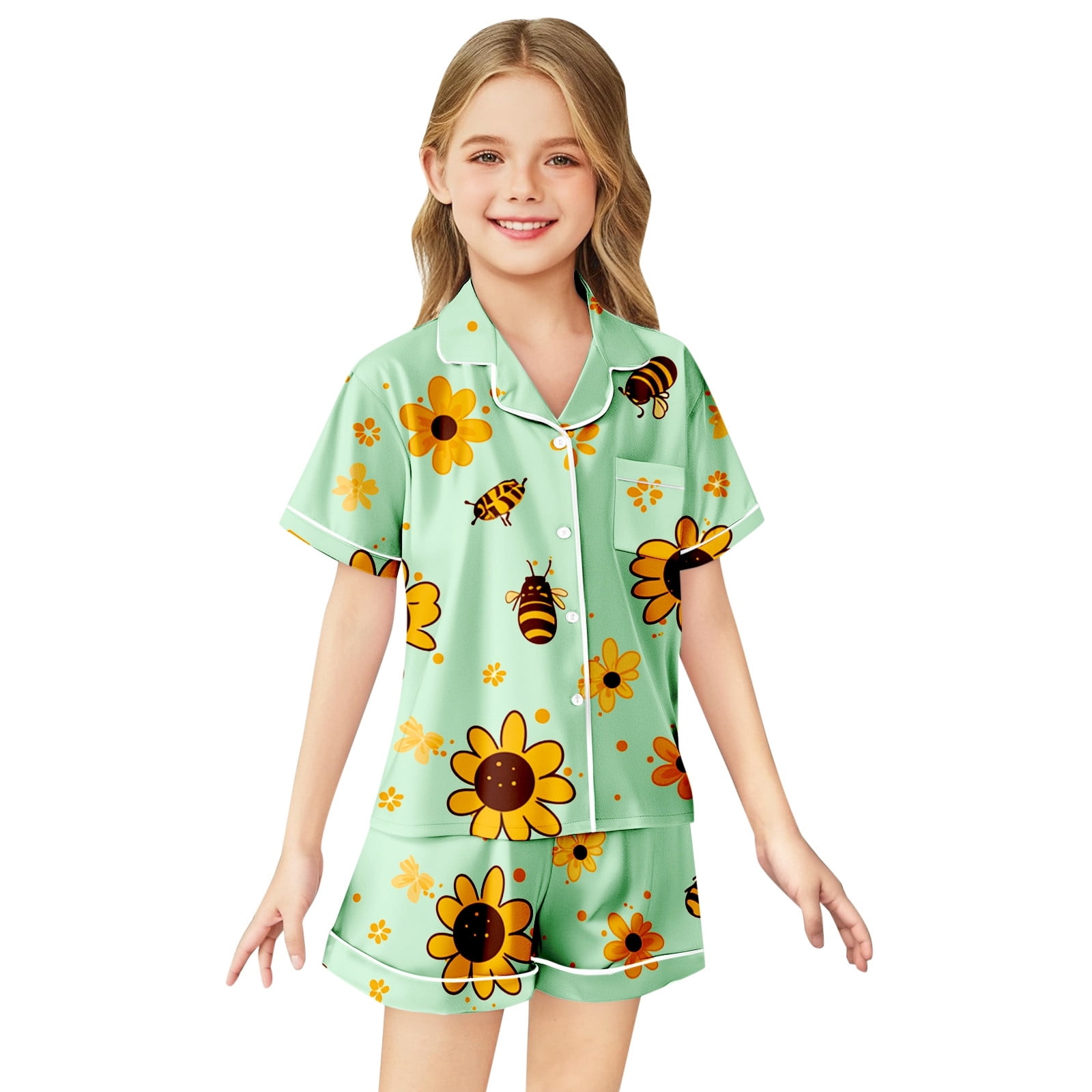 LIUYUNNN Kids Boys Silk Pajamas Set Bee Button Down Solid Tops T Shirt ...