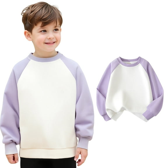 LIUYUNNN Kids Girl Sweatshirt Long Sleeve Pullover Light Purple Sweatshirt Kids Crewneck Pullover Casual Sweatshirts Warm Fall Clothes Size 4-5 Years Girls Clothes Boys Girls Fall Outfits