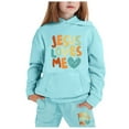 thumbnail image 1 of LIUYUNNN Kids Girls Boys Sweatsuit Set 2 Piece Long Sleeve Letter Light Blue Hooded Sweatshirt Sweatpants Joggers Set Winter Clothes Boys 10-11 Years Clothes Boys Girls Fall and Winter Outfits, 1 of 3