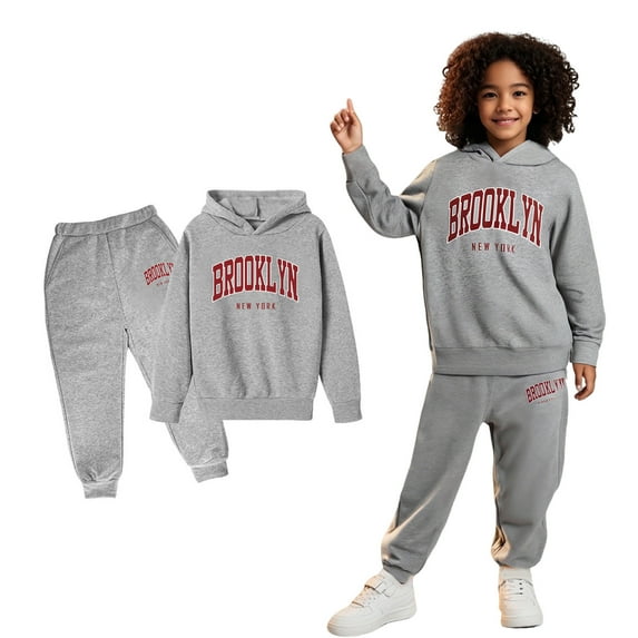 LIUYUNNN Kids Girls Boys Sweatsuit Set 2 Piece Long Sleeve Letter Pullover Sweatshirt Jogging Pants Fall Clothes Little Girls Clothes 3-4 Years Boys Girls Fall and Winter Outfits