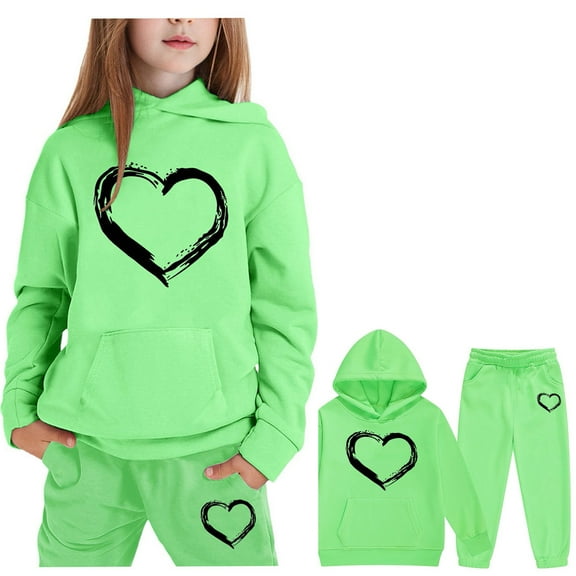 LIUYUNNN Kids Girls Boys Sweatsuit Set 2 Piece Long Sleeve Pullover Green Heart Soft Hoodie Sweatpants Fall Clothes Girls' Clothing Sets 7-8 Years Boys Girls Autumn and Winter Outfits