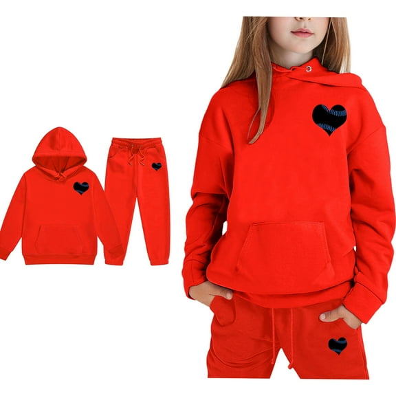 LIUYUNNN Kids Girls Boys Sweatsuit Set 2 Piece Long Sleeve Pullover Red Heart Soft Hoodie and Active Jogger Pants Warm Fall Winter Clothes Girls Set 6-7 Years Boys Girls Autumn and Winter Outfits