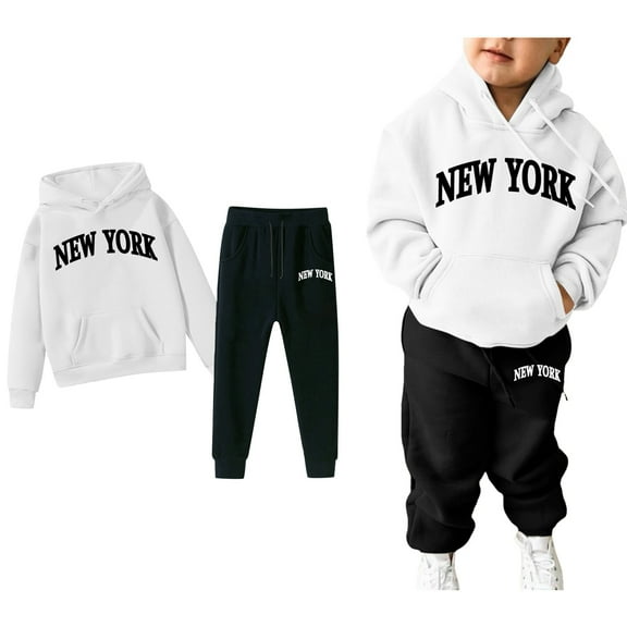 LIUYUNNN Kids Girls Boys Sweatsuit Set 2 Piece Long Sleeve Pullover White Letter California Basic Hoodie Sweatpants Set Fall Winter Clothes 3-4 Years Boy Clothes Boys Girls Autumn and Winter Outfits