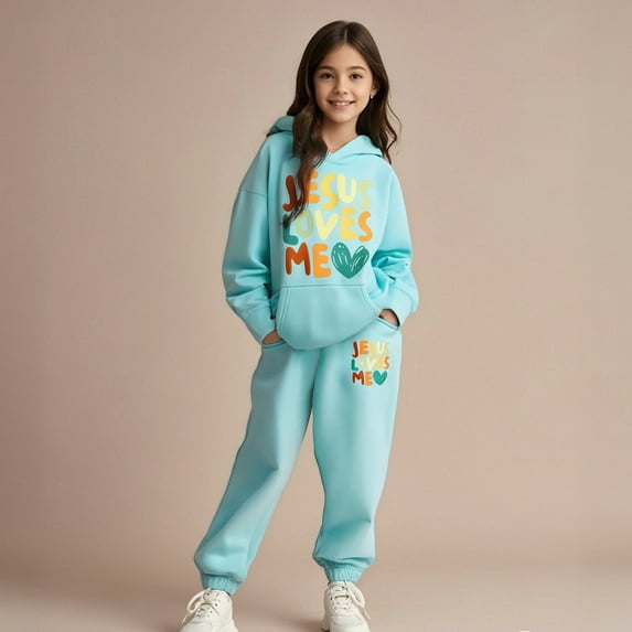 LIUYUNNN Kids Girls Boys Sweatsuit Set 2PC Long Sleeve Letter Pullover Basic Hoodie and Jogger Pants Winter Clothes Toddler 8-9 Years Boys Clothes Boys Girls Fall and Winter Outfits