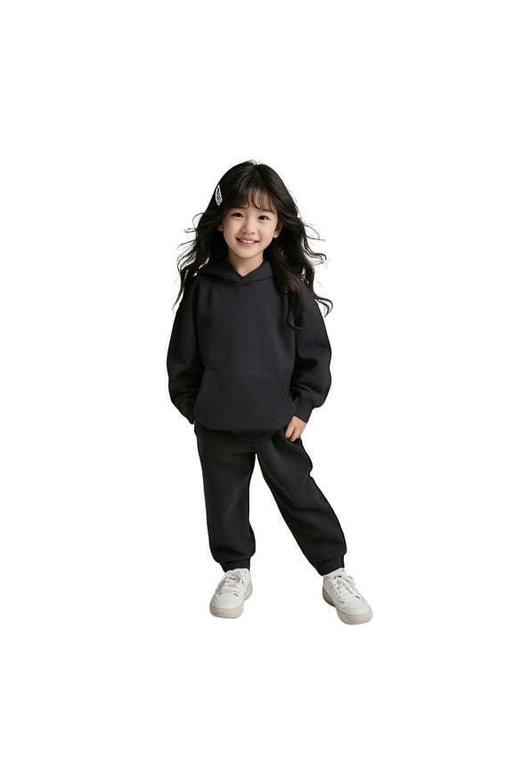Kids Girls Boys Sweatsuit Set 2PC Long Sleeve Solid Color Pullover Pullover Hoodie and Jogger Pants Fall Clothes Girls Jogger Set 8-9 Years Boys Girls Fall and Winter Outfits