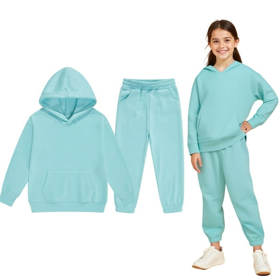 LIUYUNNN Kids Girls Boys Sweatsuit Set 2PC Long Sleeve Solid Color Pullover Soft Hoodie and Jogger Sweatpants Fall Clothes Clothes for Boys 8-9 Years Boys Girls Fall and Winter Outfits