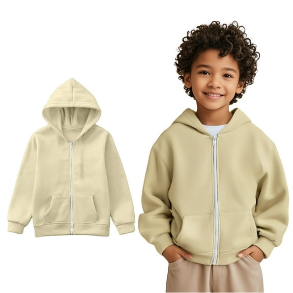 LIUYUNNN Kids Girls Hoodies Zipper Beige Hooded Long Sleeve Casual Basic Pullover Sweatshirt Hoodie Warm Fall Winter Clothes Size 9-10 Years Boys Clothes Boys Girls Fall Outfits