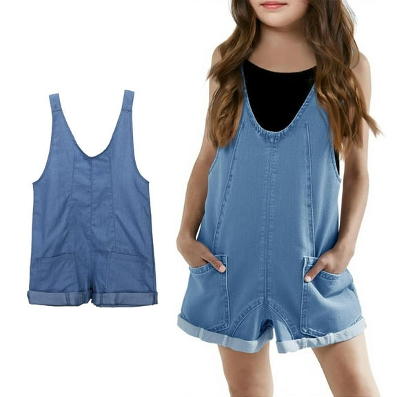 LIUYUNNN Kids Girls' Jumpsuits Rompers Girls Summer Clothes Overalls with Side Pockets Adjustable Leg Preppy Clothes 12-13 YearsBoys Girls Summer and Fall Outfits