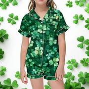LIUYUNNN Kids Girls Pajama Set Clover Girls Button Down Pajamas Set Classic Pajamas Set Tween Pajamas 3-4 Years Boys Girls Fall Outfits