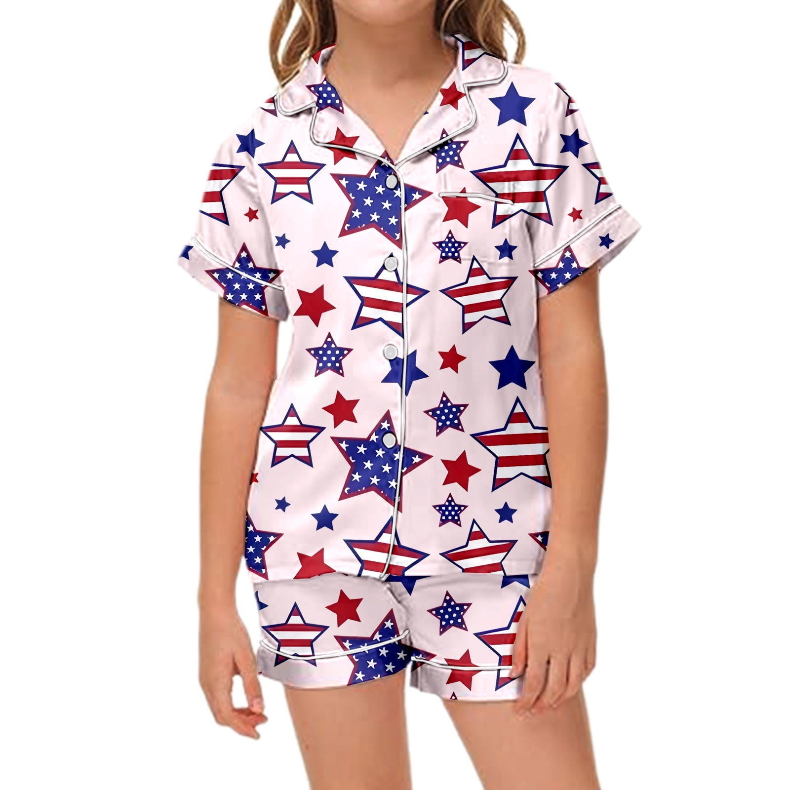 LIUYUNNN Kids Girls' Pajama Sets Cartoon Button Down Tops Set Pajamas ...