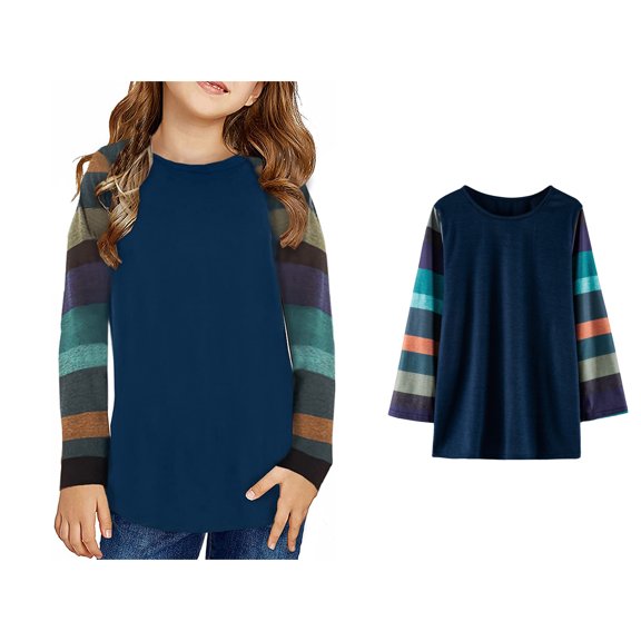 LIUYUNNN Kids Girls T Shirt SplicingBlue Girls Top Kids Fall Tops Crewneck Basic Tees Cotton Kids Sweatshirt Boys Size 10-11 Years Shirts Boys Girls Four Seasons Outfits