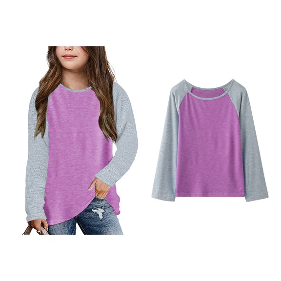 LIUYUNNN Kids Girls T Shirt SplicingPurple Long Sleeve Top Crewneck Cotton Kids Sweatshirt Clothes for Kids 6-7 Years Boys Girls Four Seasons Outfits