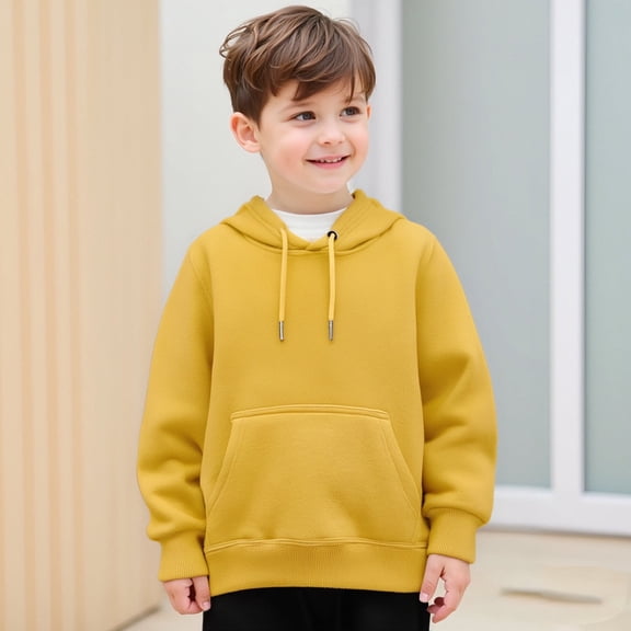LIUYUNNN Kids Hoodies Boys Kids Pullover Yellow Hooded Long Sleeve Soft Sweatshirts Top Warm Fall Winter Clothes Girls Clothes 3-4 Years Boys Girls Fall Outfits