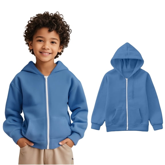 LIUYUNNN Kids Hoodies Boys Zipper Blue Hooded Casual Long Sleeve Hoodies Fall Clothes Girls Size 4-5 Years Clothes Boys Girls Fall Outfits