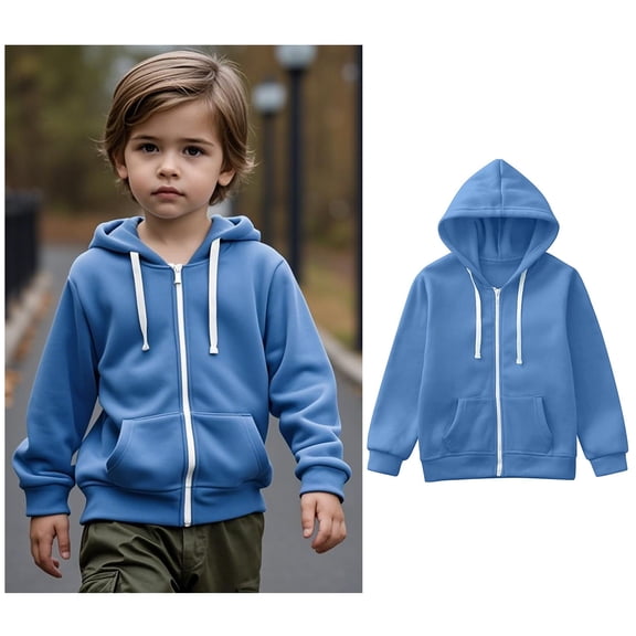 LIUYUNNN Kids Hoodies for Boys Kids Zipper Blue Hoodie Casual Long Sleeve Sweatshirts Fall Clothes Boys 3-4 Years Clothes Boys Girls Fall Outfits