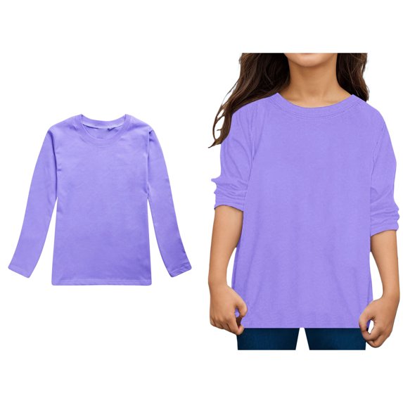 LIUYUNNN Kids Kids T Shirt Solid ColorPurple Long Sleeve Kids Fall Tops Crewneck Basic Tees Cotton T Shirt Boys' Fashion 12-13 Years Boys Girls Four Seasons Outfits