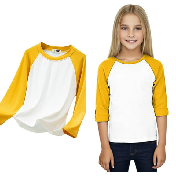 LIUYUNNN Kids Kids T Shirt Solid ColorYellow Long Sleeve T Shirts Kids Fall Tops Crewneck Basic Tees Cotton T Shirt Boys Clothes 10-12 Years Boys Girls Four Seasons Outfits