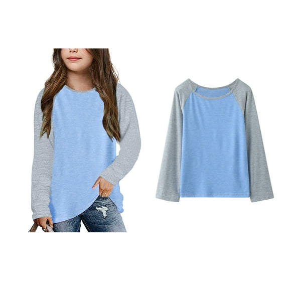 LIUYUNNN Kids Kids T Shirt SplicingLight Blue Girls Top Basic Crewneck Comfort Colors Girls White Shirt Size 4-5 Years Boys Girls Four Seasons Outfits