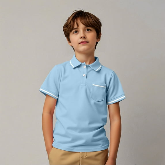 LIUYUNNN Kids Polo Shirt Boys Short Sleeve Boys Sky Blue Button down Shirt Boys Uniform Shirts Collared Shirt 11-12 Years Boys Clothes Size Boys Girls Four Seasons Outfits