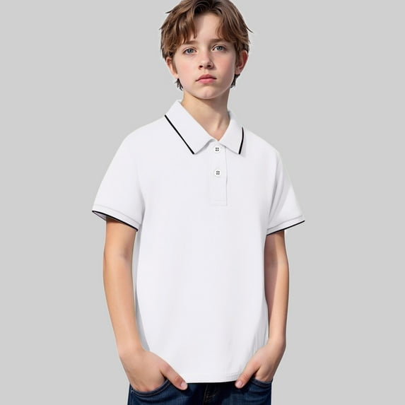 LIUYUNNN Kids Polo Shirt Boys Short Sleeve Boys White Button down Shirt School Uniform Classic 9-10 Years Boys Clothes Boys Girls Four Seasons Outfits