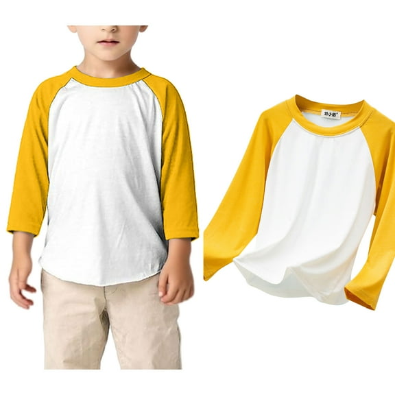 LIUYUNNN Kids Shirt for Boys Solid ColorYellow Long Sleeve Shirt Crewneck T-Shirts Fall Tops Tees Comfort Colors Boys Size 6-7 Years Clothes Boys Girls Four Seasons Outfits