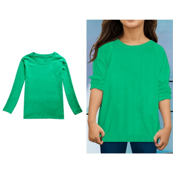 LIUYUNNN Kids Shirt for Boys Solid ColorGreen Girls Top Crewneck Tee Cotton T Shirt Teen Girls Clothes 10-11 Years Boys Girls Four Seasons Outfits