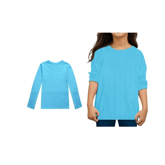 LIUYUNNN Kids Shirts for Girls Solid ColorBlue Long Sleeve Shirt Girls Crewneck Tee Cotton T Shirt Girl Tops 6-7 Years Boys Girls Four Seasons Outfits