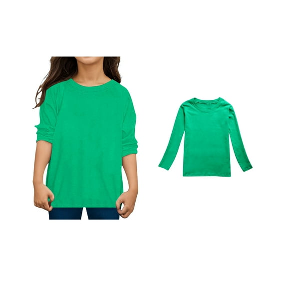LIUYUNNN Kids Shirts for Girls Solid ColorGreen Long Sleeve Shirt Boys Kids Fall Tops Crewneck Basic Tees Cotton Kids Sweatshirt Boy Shirts Size 12-13 Years Boys Girls Four Seasons Outfits