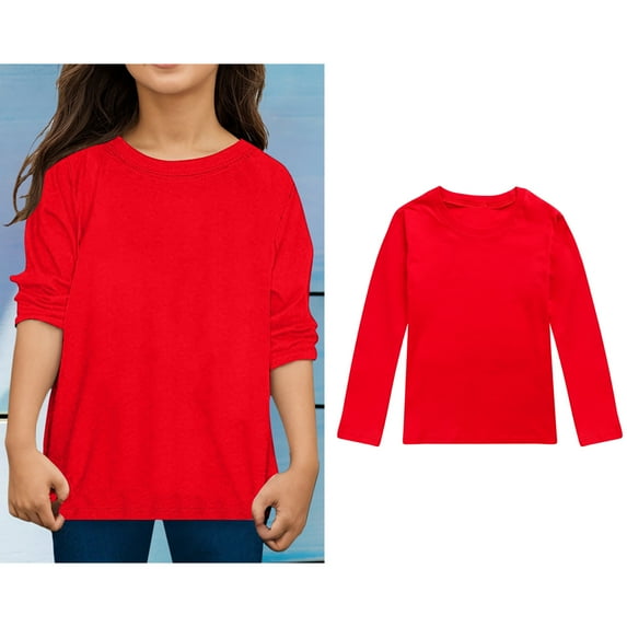 LIUYUNNN Kids Shirts for Girls Solid ColorRed Long Sleeve T Shirts Basic Crewneck Comfort Colors Girls Clothes 4-5 Years Boys Girls Four Seasons Outfits