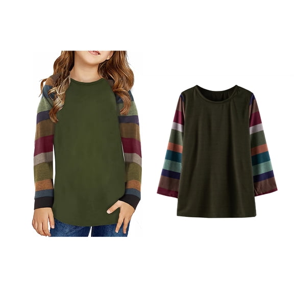 LIUYUNNN Kids Shirts for Girls SplicingGreen Long Sleeve Basic Crewneck Cottom Boy Shirt Boys Size 6-7 Years Shirts Boys Girls Four Seasons Outfits