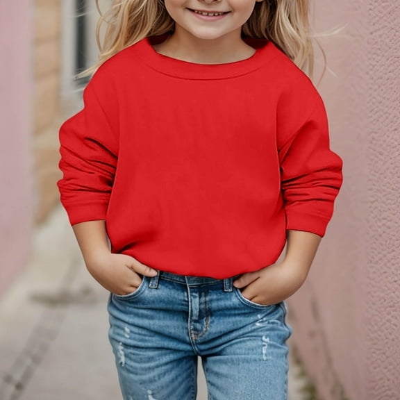 LIUYUNNN Kids Sweatshirts Long Sleeve Girls Pullover Red Sweatshirt Crewneck Loose Fit Pullover Tops Winter Clothes Kids Clothes Boys Size 6-7 Years Boys Girls Fall Outfits