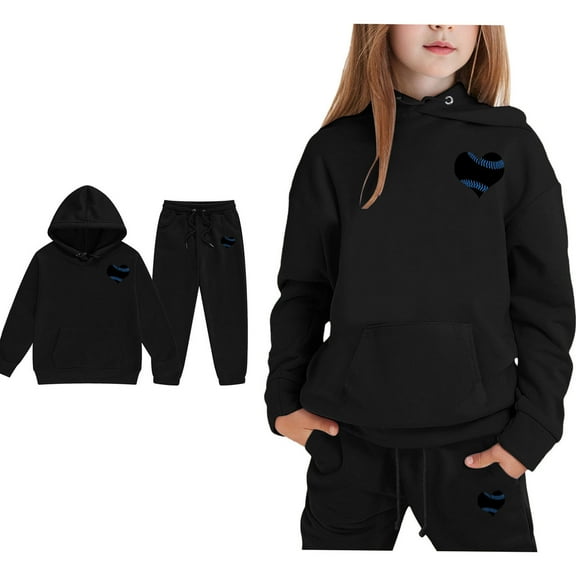 LIUYUNNN Kids Sweatsuit Set 2PC Long Sleeve Black Heart Pullover Hoodie and Sweatpants Warm Fall Winter Clothes Tracksuit Jogging Outfits Set 10-11 Years Boys Girls Autumn and Winter Outfits