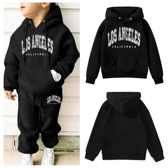 LIUYUNNN Kids Sweatsuit Set 2PC Long Sleeve Black Letter California Hooded Sweatsuits Sweatpants Joggers Set Winter Clothes Clothes for Teen Girls 3-4 Years Boys Girls Autumn and Winter Outfits