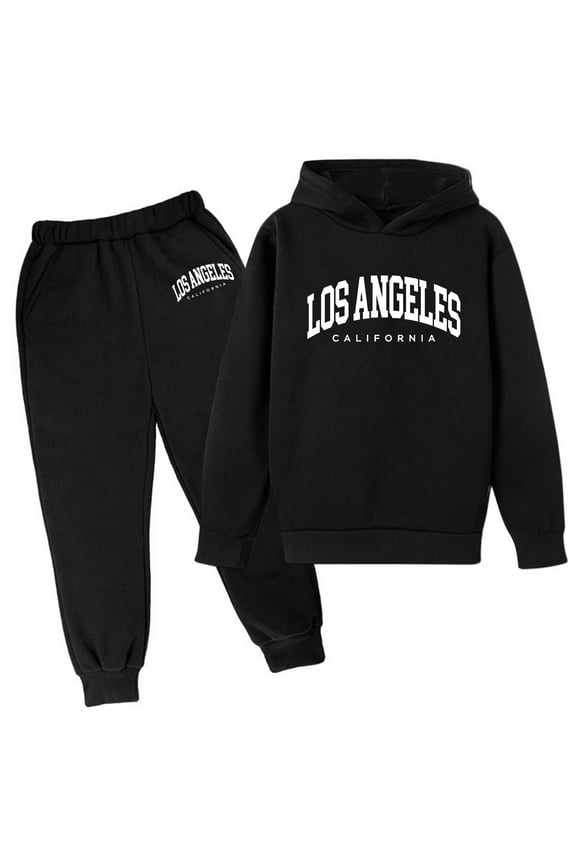 Kids Sweatsuit Set for Girls 2 Piece Long Sleeve Letter Black Pullover Hoodie Sweatshirt Sweatpants Warm Fall Winter Clothes Teenage Girl Clothes 3-4 Years Boys Girls Fall and Winter Outfits