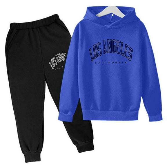 LIUYUNNN Kids Sweatsuit Set for Girls 2 Piece Long Sleeve Letter Blue Hooded Sweatshirt and Jogger Pants Winter Clothes Toddler 150 Boys Clothes Boys Girls Fall and Winter Outfits