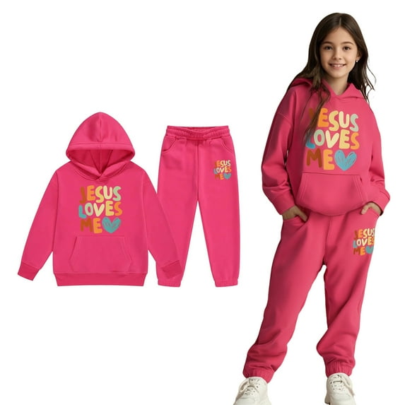 LIUYUNNN Kids Sweatsuit Set for Girls 2 Piece Long Sleeve Letter Pullover Hoodie and Jogger Sweatpants Fall Winter Clothes Girls Size 12-13 Years Clothes Boys Girls Fall and Winter Outfits