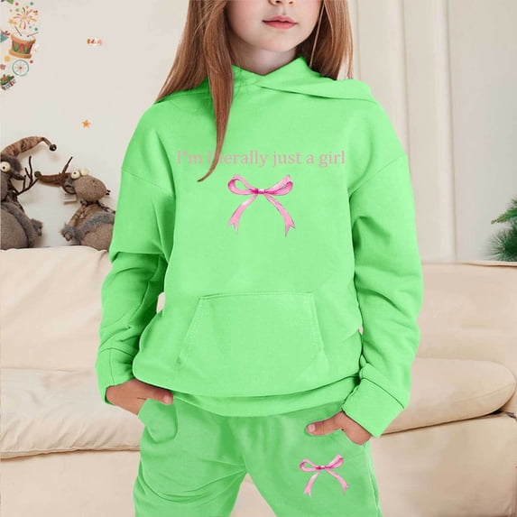 LIUYUNNN Kids Sweatsuit Set for Girls 2 Piece Long Sleeve Solid Color Green Tracksuit Pullover Hoodie and Sweatpants Winter Clothes Boys Athletic Sets 8-9 Years Boys Girls Fall and Winter Outfits