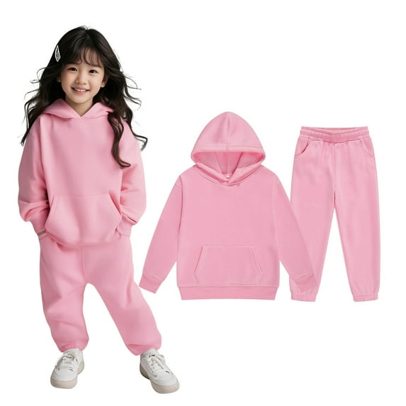 LIUYUNNN Kids Sweatsuit Set for Girls 2 Piece Long Sleeve Solid Color Pullover Soft Hoodie Jogger Set Winter Clothes Boys Outfits Size 12-13 Years Boys Girls Fall and Winter Outfits