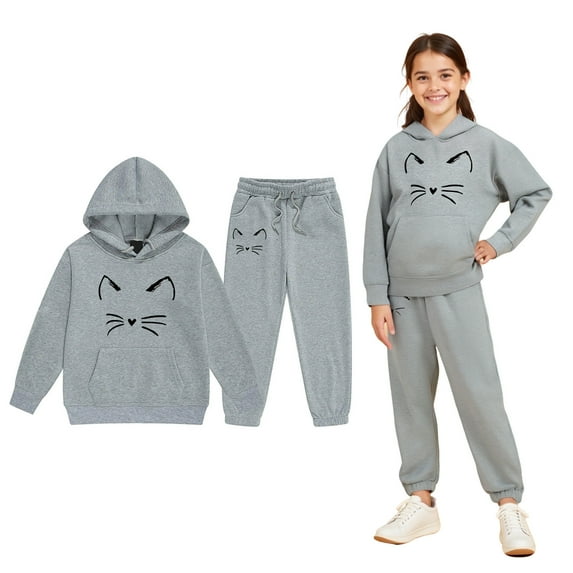 LIUYUNNN Kids Sweatsuit Set for Girls 2PC Long Sleeve Cartoon Pullover Basic Hoodie Sweatpants Set Fall Clothes Girl Sets 12-13 Years Boys Girls Fall and Winter Outfits