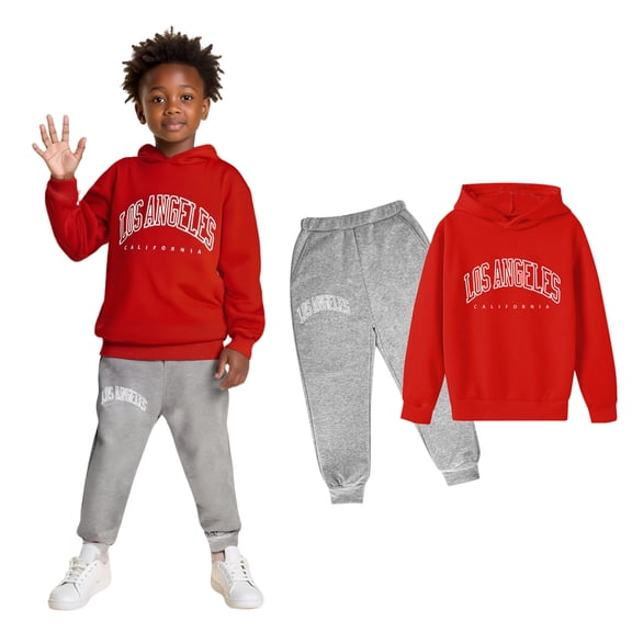 LIUYUNNN Kids Sweatsuit Set for Girls 2PC Long Sleeve Letter Pullover Hooded Sweatsuits Pullover and Jogger Sweatpants Winter Clothes Boys' Tracksuits 3-4 Years Boys Girls Fall and Winter Outfits