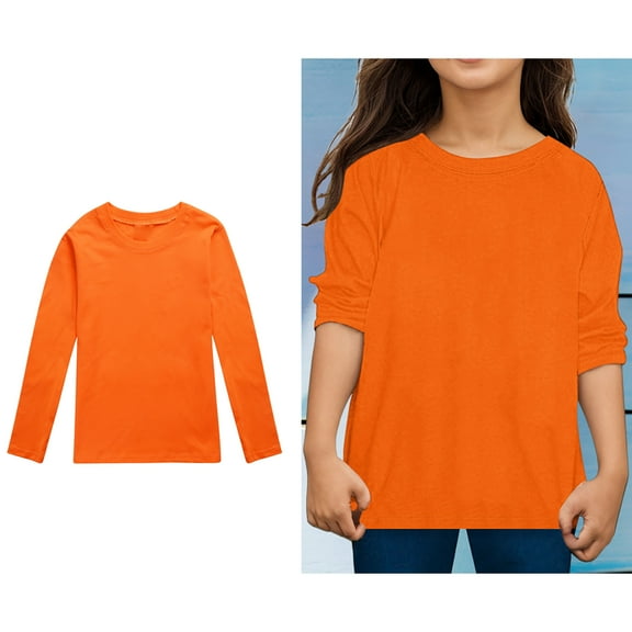 LIUYUNNN Kids T Shirts for Kids Solid ColorOrange Long Sleeve Shirt Boys Crewneck Tee Cotton T Shirt 3-4 Years Girls Clothes Boys Girls Four Seasons Outfits