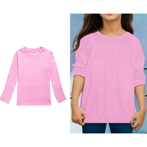 LIUYUNNN Kids T Shirts for Kids Solid ColorPink Long Sleeve Crewneck Cotton Casual Kids Sweatshirt Girls Shirts Size 3-4 Years Boys Girls Four Seasons Outfits