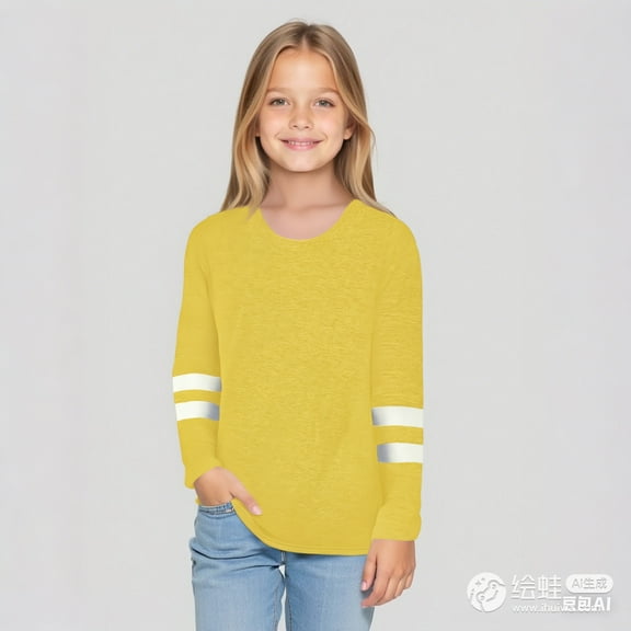 LIUYUNNN Kids Shirts for Girls Yellow Pullover Long Sleeve Shirt Girls Crewneck Cotton T Shirt Clothes for Kids 4-5 Years Boys Girls Fall and Winter Outfits
