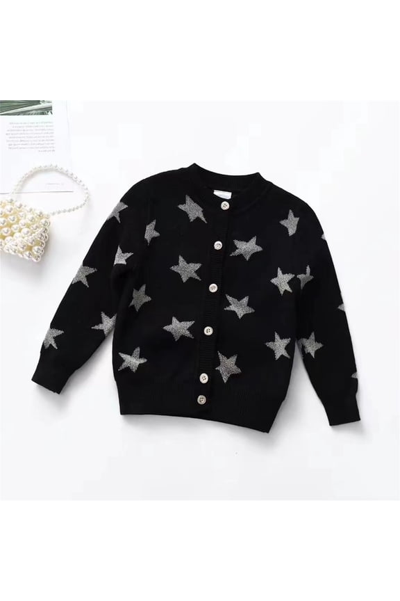 Kids Toddler Baby Girls Boys Autumn Winter Knit Sweater Star Print Long Sleeve Coat Cardigan Clothes Boy Large, Size 1-2 Years
