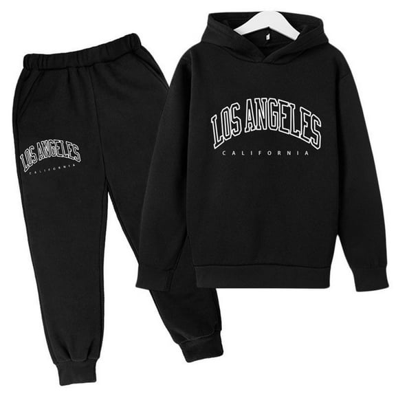 LIUYUNNN Kids Toddler Sweatsuit 2 Piece Long Sleeve Letter Black Hooded Sweatsuits Pullover Sweatpants Winter Clothes 5-6 Years Boys Clothes Boys Girls Fall and Winter Outfits