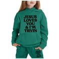 thumbnail image 1 of LIUYUNNN Kids Toddler Sweatsuit 2PC Long Sleeve Letter Green Tracksuit Pullover Hoodie Sweatpants Warm Fall Winter Clothes Clothes for 12-13 Years Old Girls Boys Girls Fall and Winter Outfits, 1 of 3